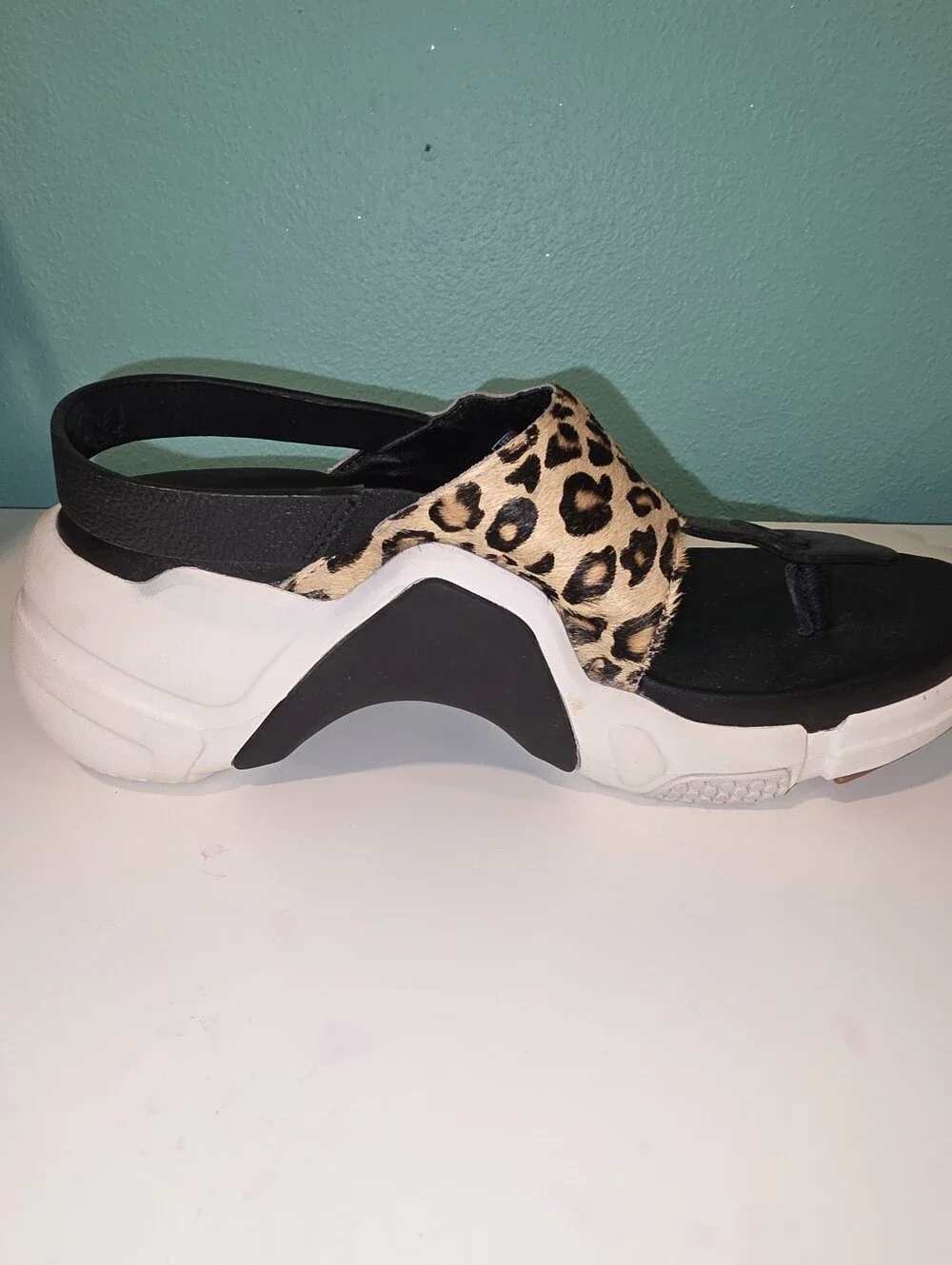 Mark Nason Leopard-Print Calf Hair Platform Sandals in Black and Tan